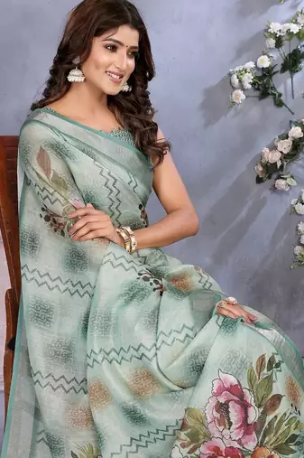 Light green printed art silk designer pallu saree