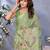 Light parrot green printed art silk designer pallu saree