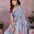 Light blue printed art silk designer pallu saree