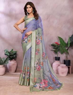 Light purple printed art silk designer pallu saree 1