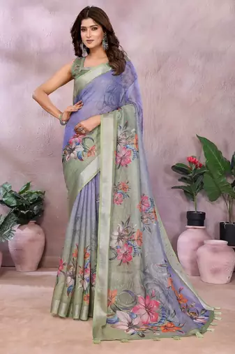Light purple printed art silk designer pallu saree