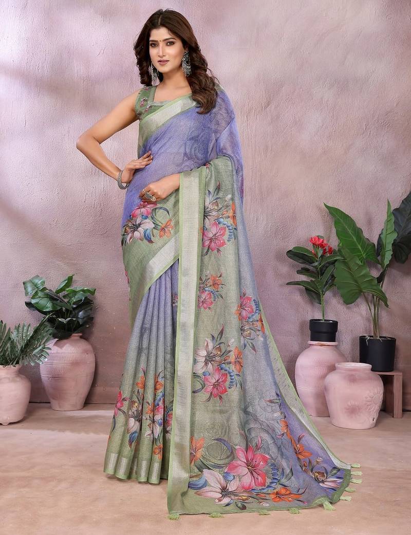 Light purple printed art silk designer pallu saree