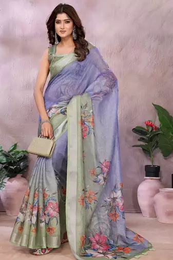 Light purple printed art silk designer pallu saree