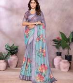 Onion pink printed art silk designer pallu saree