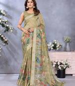 Lime printed art silk designer pallu saree