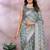 Light grey printed art silk designer pallu saree