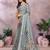 Light grey printed art silk designer pallu saree