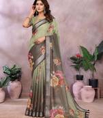 Light green printed art silk designer pallu saree