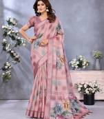 Baby pink printed art silk designer pallu saree