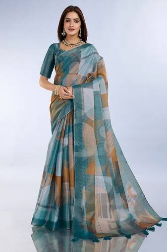 Multicolor printed art silk designer pallu saree