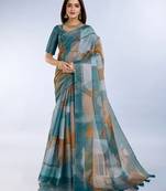 Multicolor printed art silk designer pallu saree