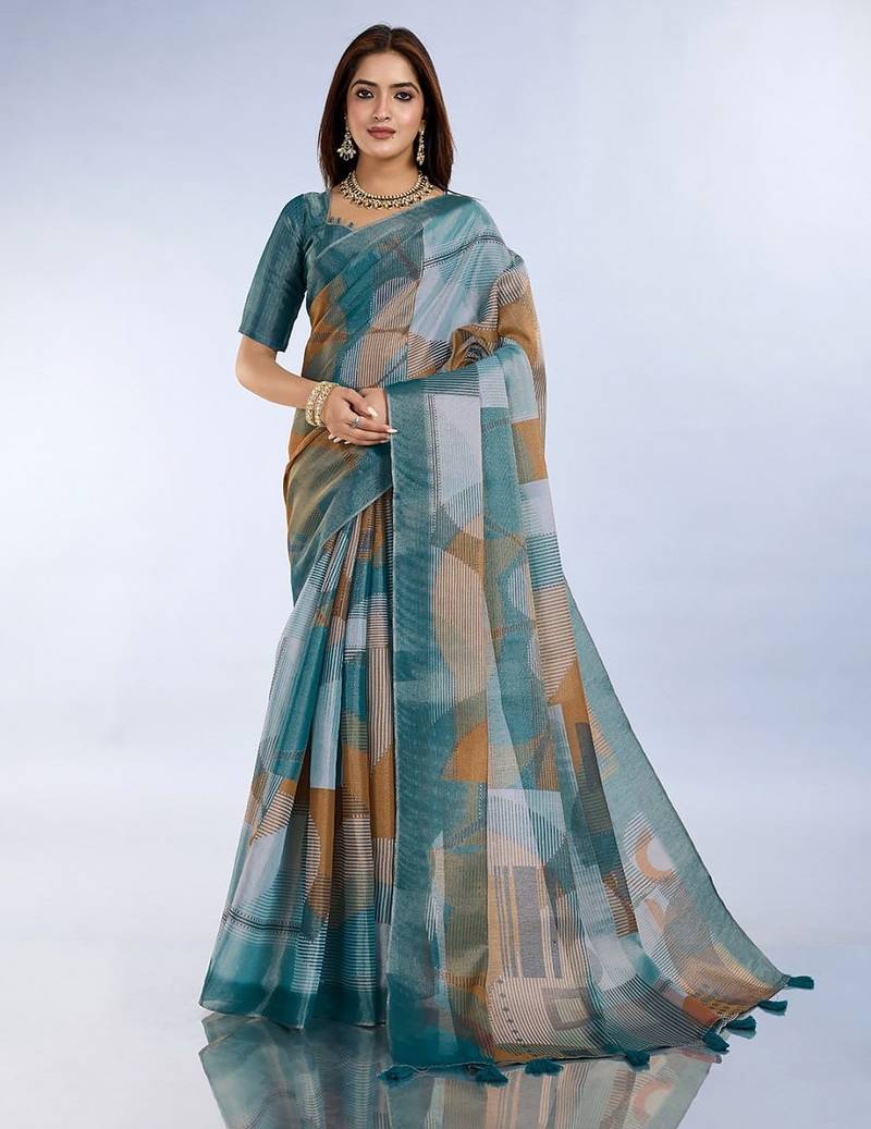 Multicolor printed art silk designer pallu saree