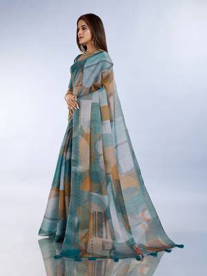 Multicolor printed art silk designer pallu saree 2