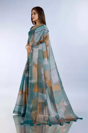 Multicolor printed art silk designer pallu saree