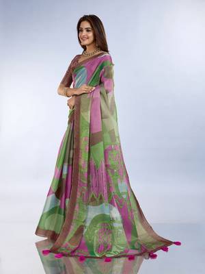 Multicolor printed art silk designer pallu saree 2