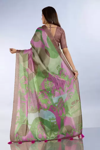 Multicolor printed art silk designer pallu saree