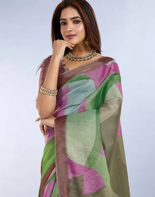 Multicolor printed art silk designer pallu saree 4