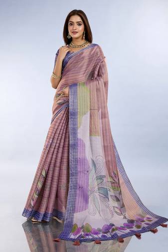 Peach printed art silk designer pallu saree