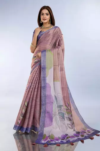 Peach printed art silk designer pallu saree