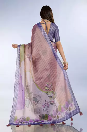 Peach printed art silk designer pallu saree