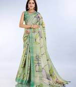 Light green printed art silk designer pallu saree
