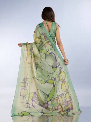 Light green printed art silk designer pallu saree 3