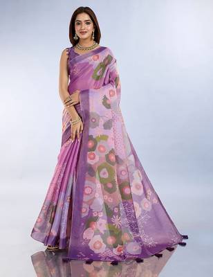 Light purple printed art silk designer pallu saree 1