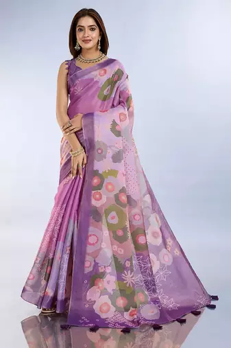 Light purple printed art silk designer pallu saree