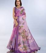 Light purple printed art silk designer pallu saree