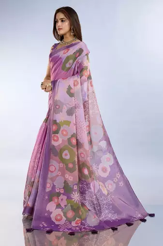 Light purple printed art silk designer pallu saree