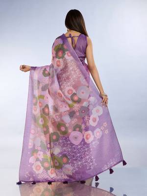 Light purple printed art silk designer pallu saree 3