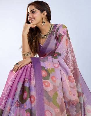 Light purple printed art silk designer pallu saree 4