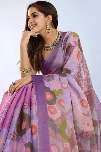 Light purple printed art silk designer pallu saree