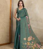 Green printed art silk designer pallu saree