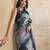 Grey printed art silk designer pallu saree