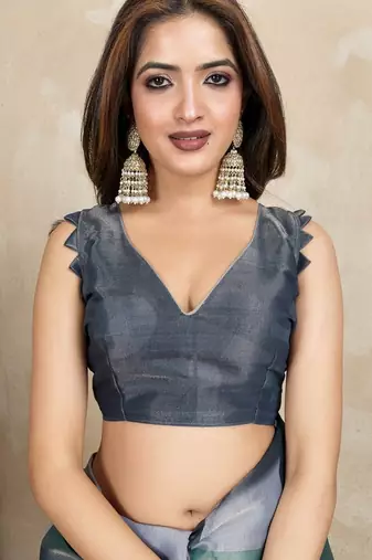 Grey printed art silk designer pallu saree