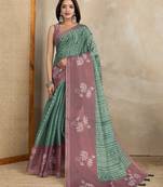 Green printed art silk designer pallu saree