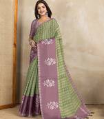 Mehendi printed art silk designer pallu saree