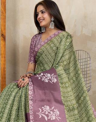 Mehendi printed art silk designer pallu saree 4