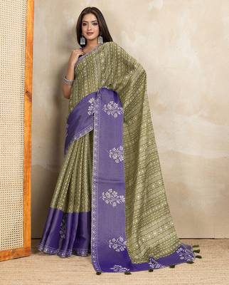 Mehendi printed art silk designer pallu saree 2