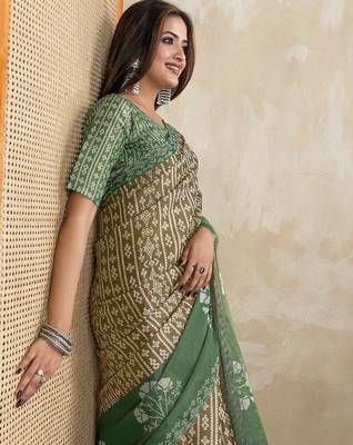 Brown printed art silk designer pallu saree 4