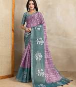 Purple printed art silk designer pallu saree