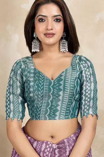 Purple printed art silk designer pallu saree