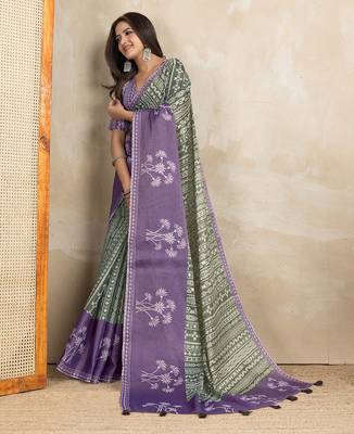 Green printed art silk designer pallu saree 2