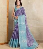 Purple printed art silk designer pallu saree