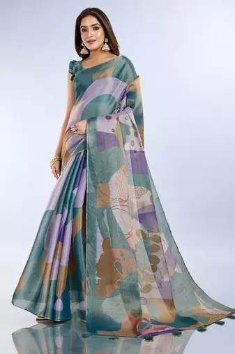 Multicolor printed art silk designer pallu saree