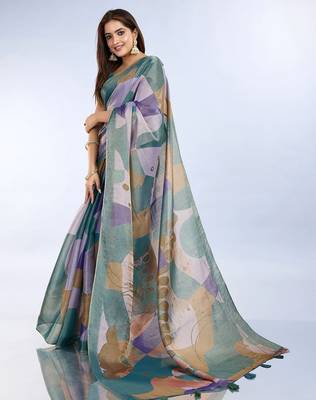Multicolor printed art silk designer pallu saree 2