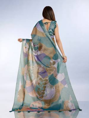 Multicolor printed art silk designer pallu saree 3