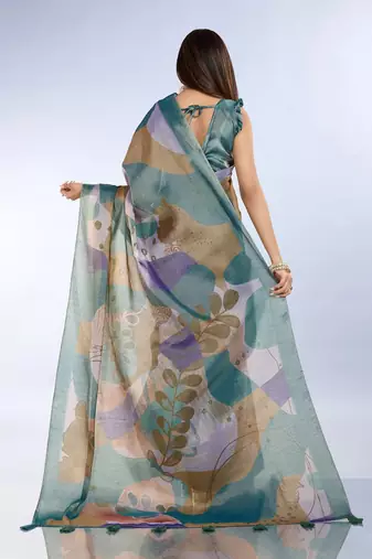 Multicolor printed art silk designer pallu saree