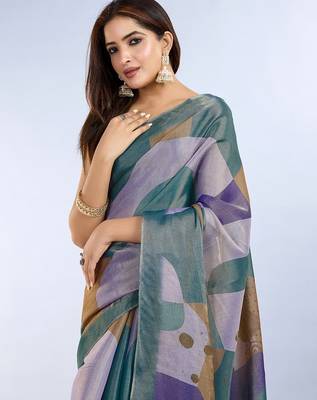 Multicolor printed art silk designer pallu saree 4